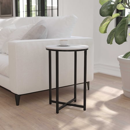 Flash Furniture Round White End Table with Matte Black Frame NAN-JH-1787ET-BK-GG